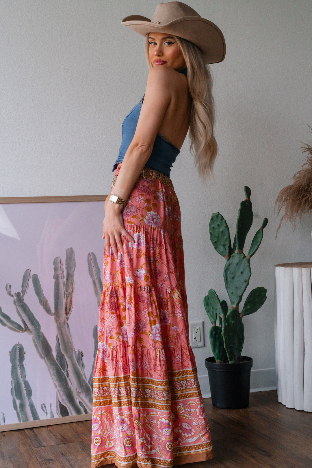 Garden Gossip Floral Maxi Skirt (Pink)