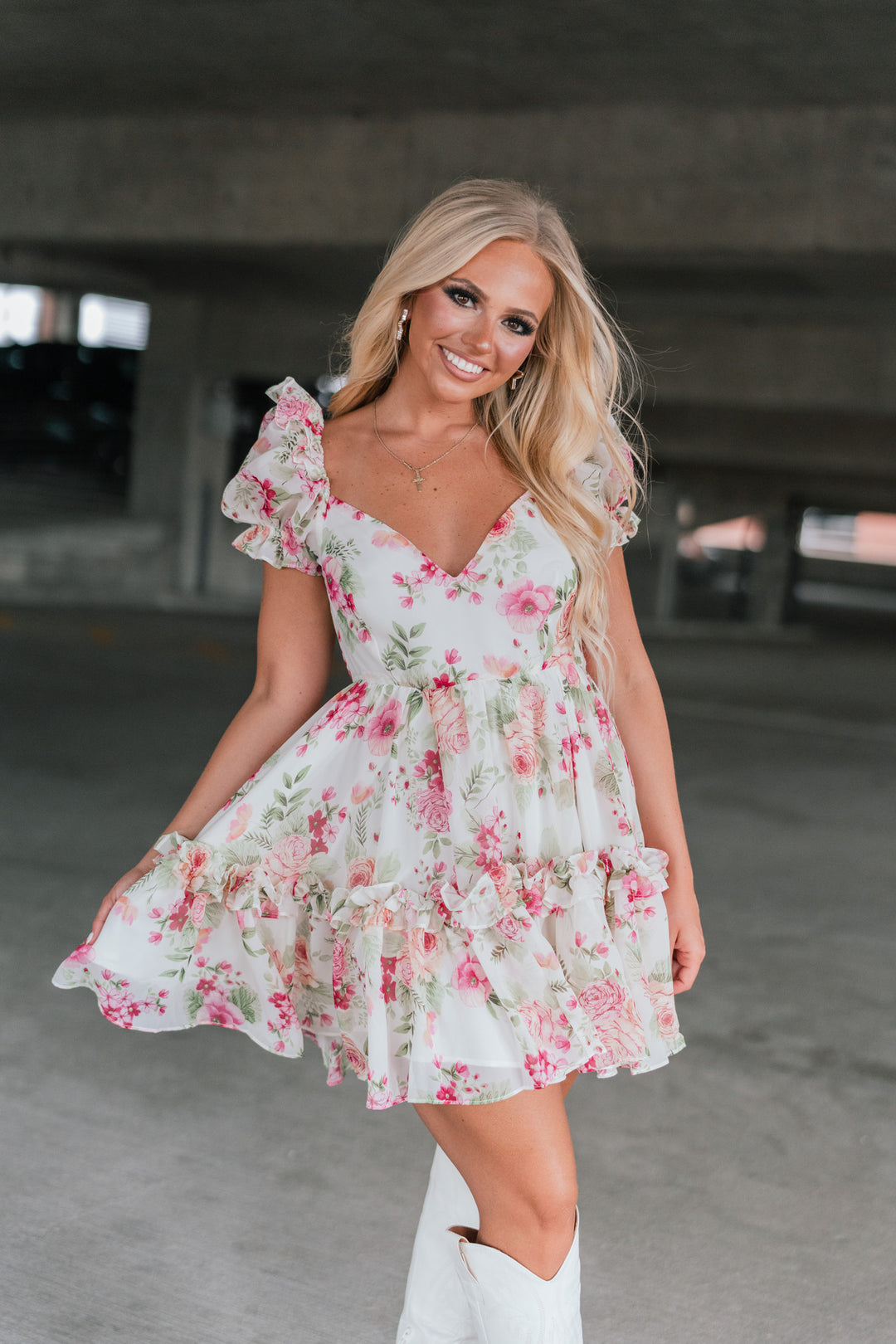 Wild Flower Puff Mini Dress