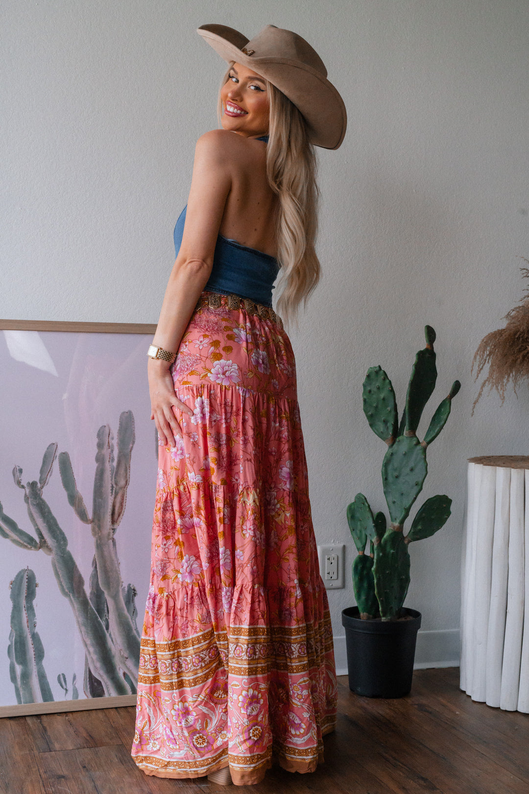 Garden Gossip Floral Maxi Skirt (Pink)