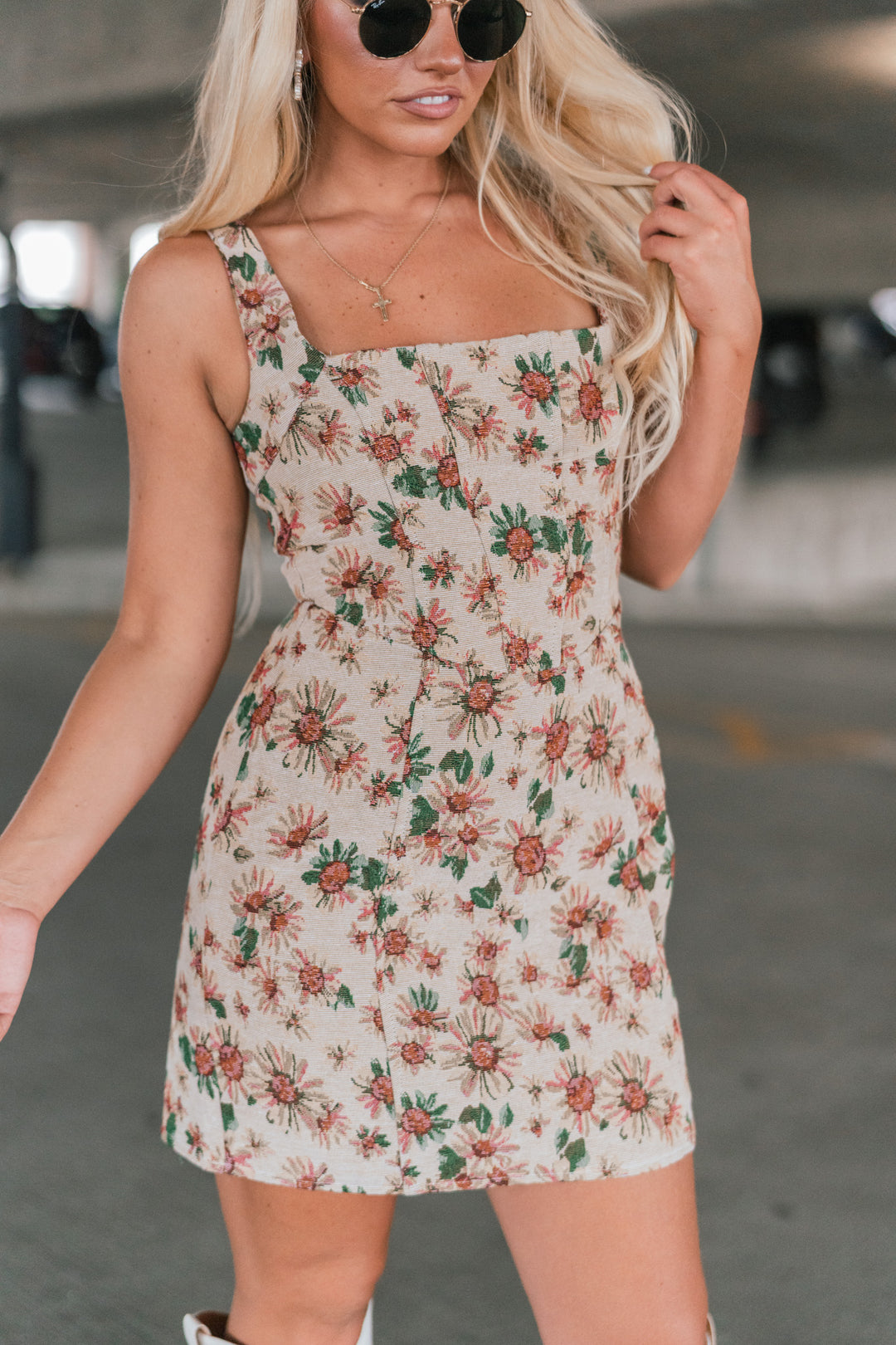 Sunny Flower Tapestry Corset Bodycon Mini Dress