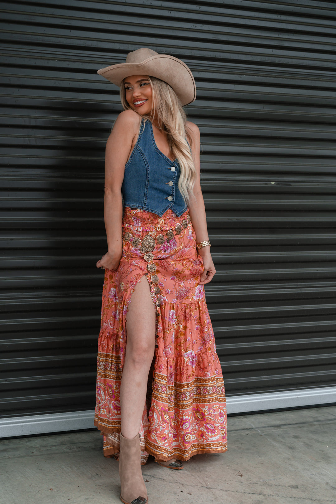 Garden Gossip Floral Maxi Skirt (Pink)