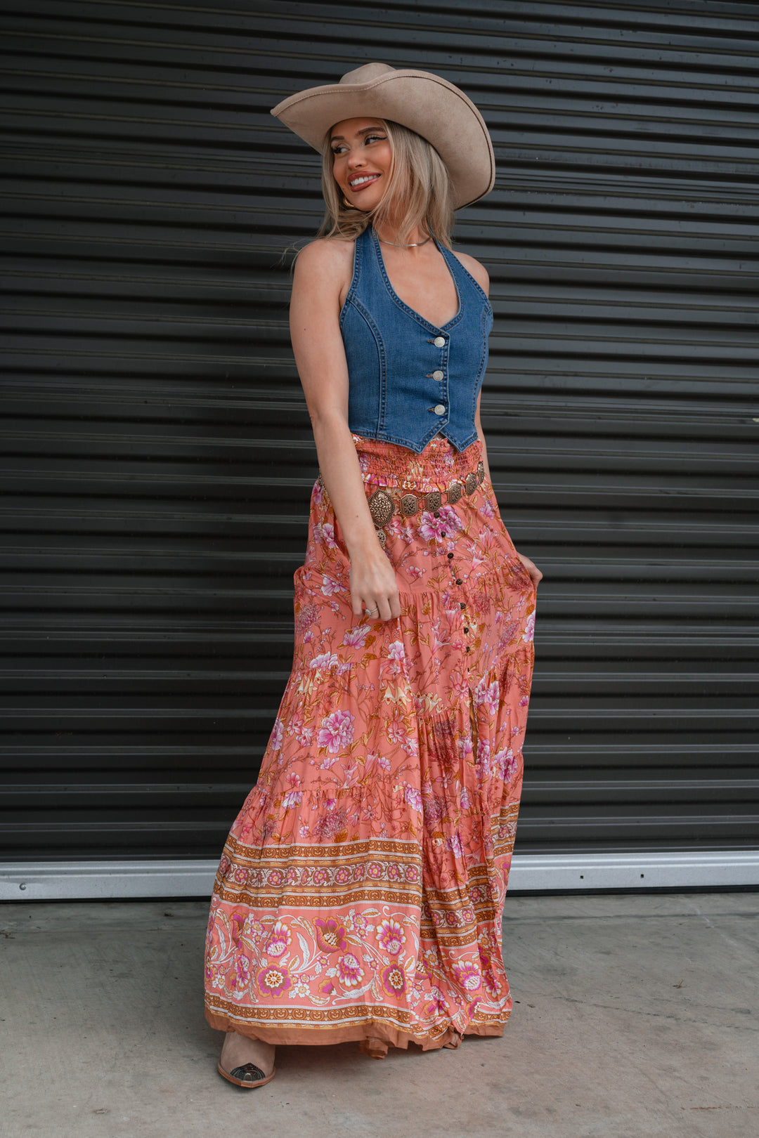 Garden Gossip Floral Maxi Skirt (Pink)