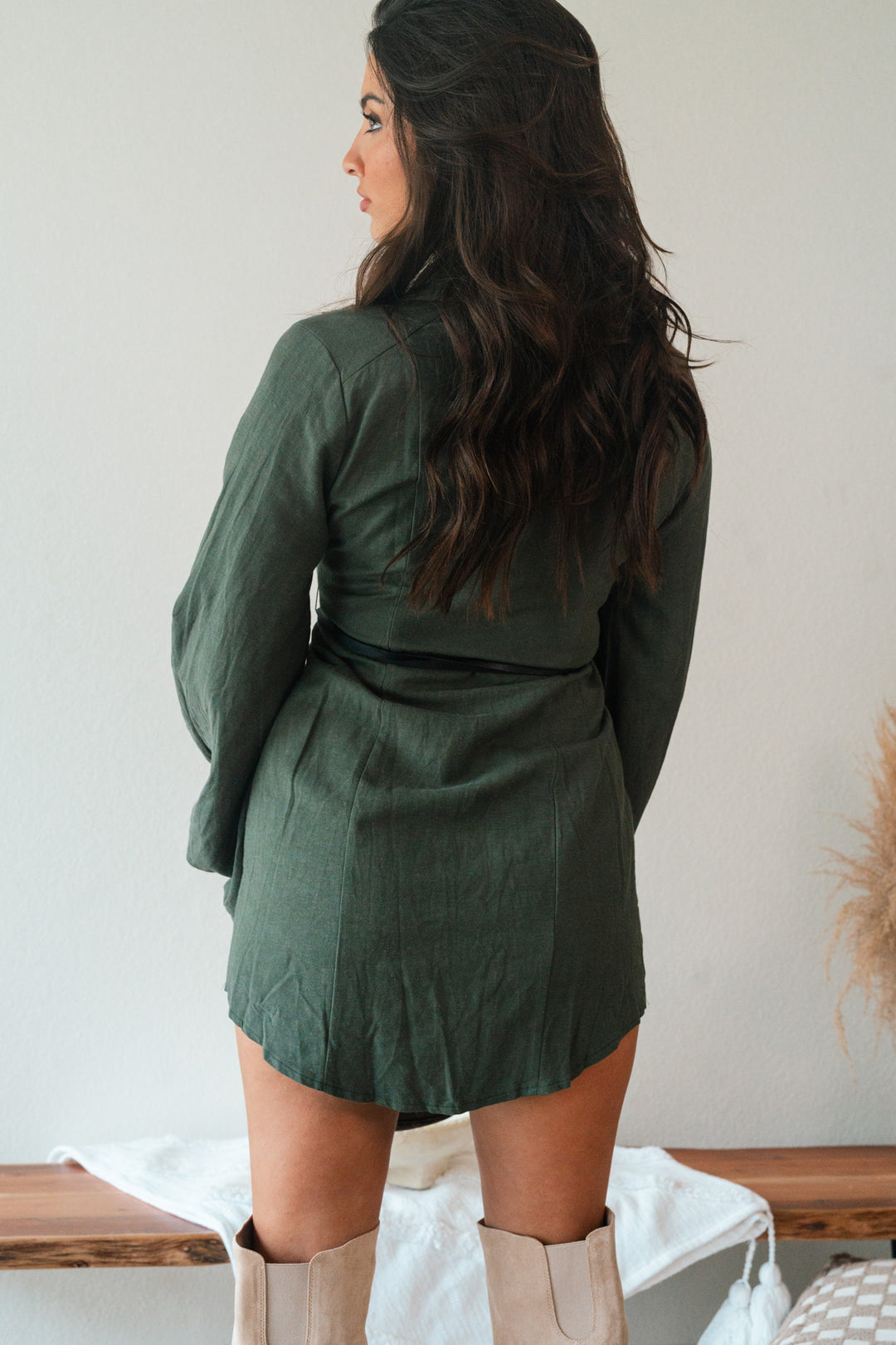 Fall Into You Pintuck Shirtdress (Olive)