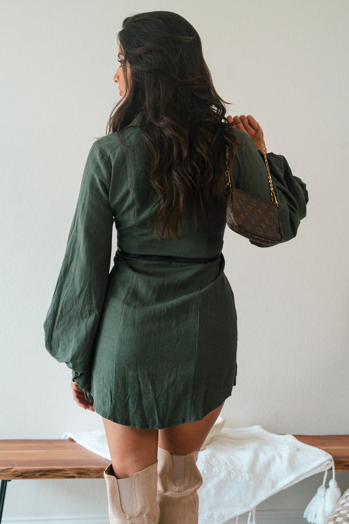 Fall Into You Pintuck Shirtdress (Olive)