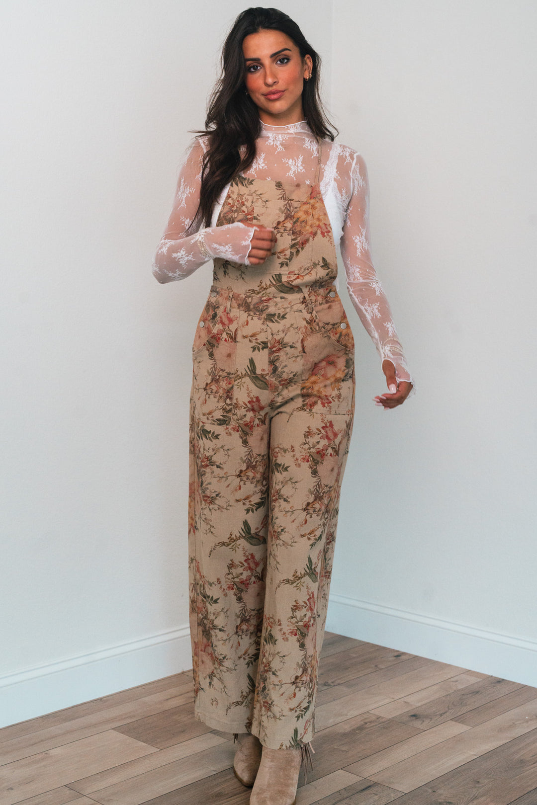 Vintage Floral Wide Leg Overalls