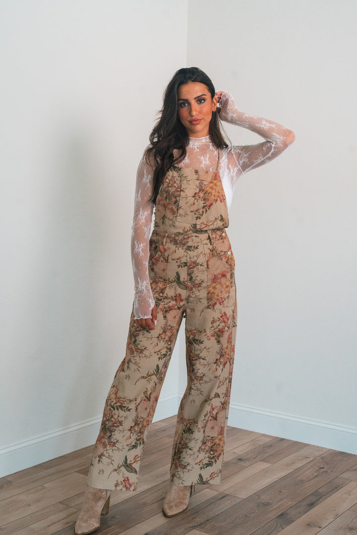 Vintage Floral Wide Leg Overalls