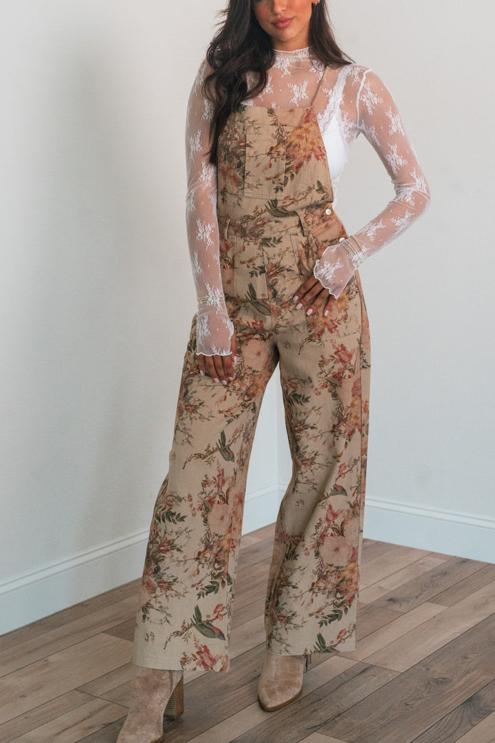 Vintage Floral Wide Leg Overalls