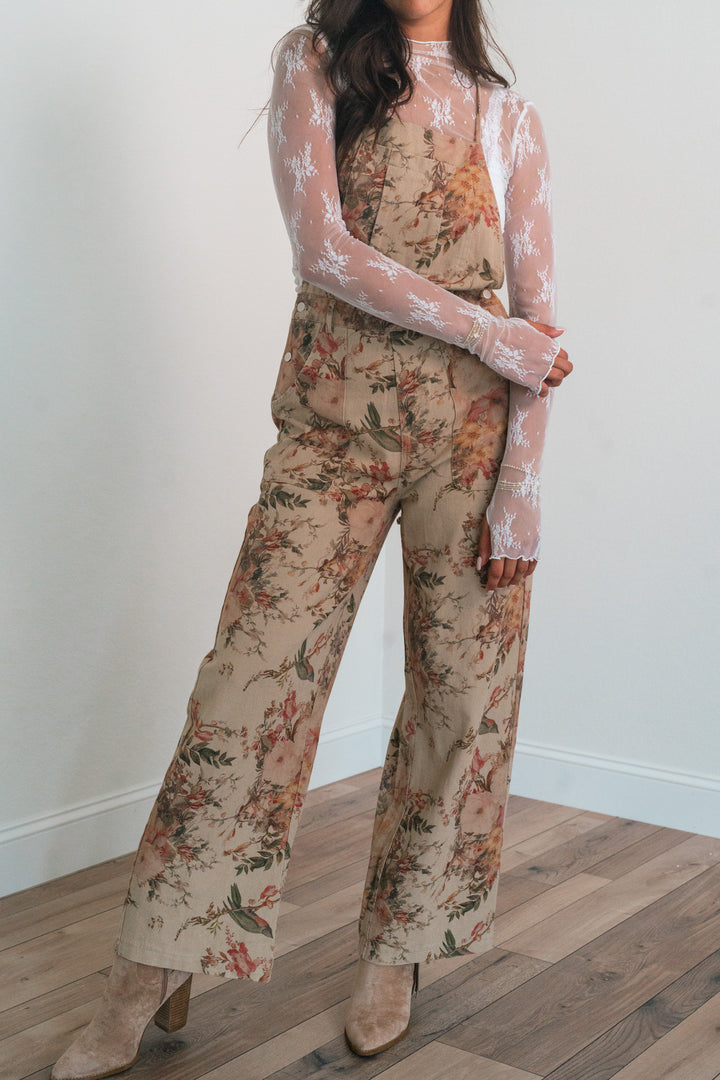 Vintage Floral Wide Leg Overalls