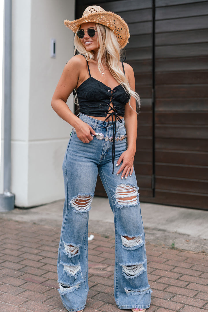 Buffy Eyelet Crop Top (Black) FINAL SALE