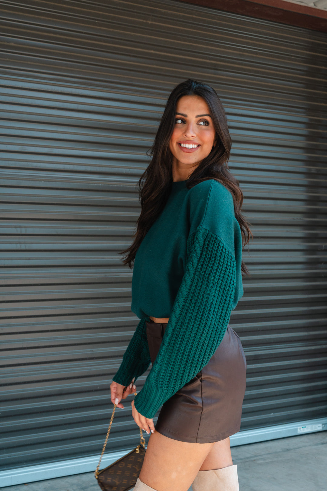 Autumn Allure Contrast Sweater (Hunter Green)