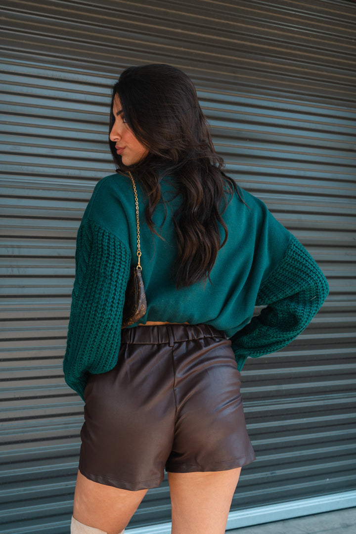 Autumn Allure Contrast Sweater (Hunter Green)