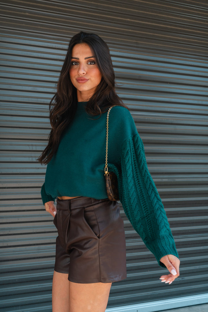 Autumn Allure Contrast Sweater (Hunter Green)