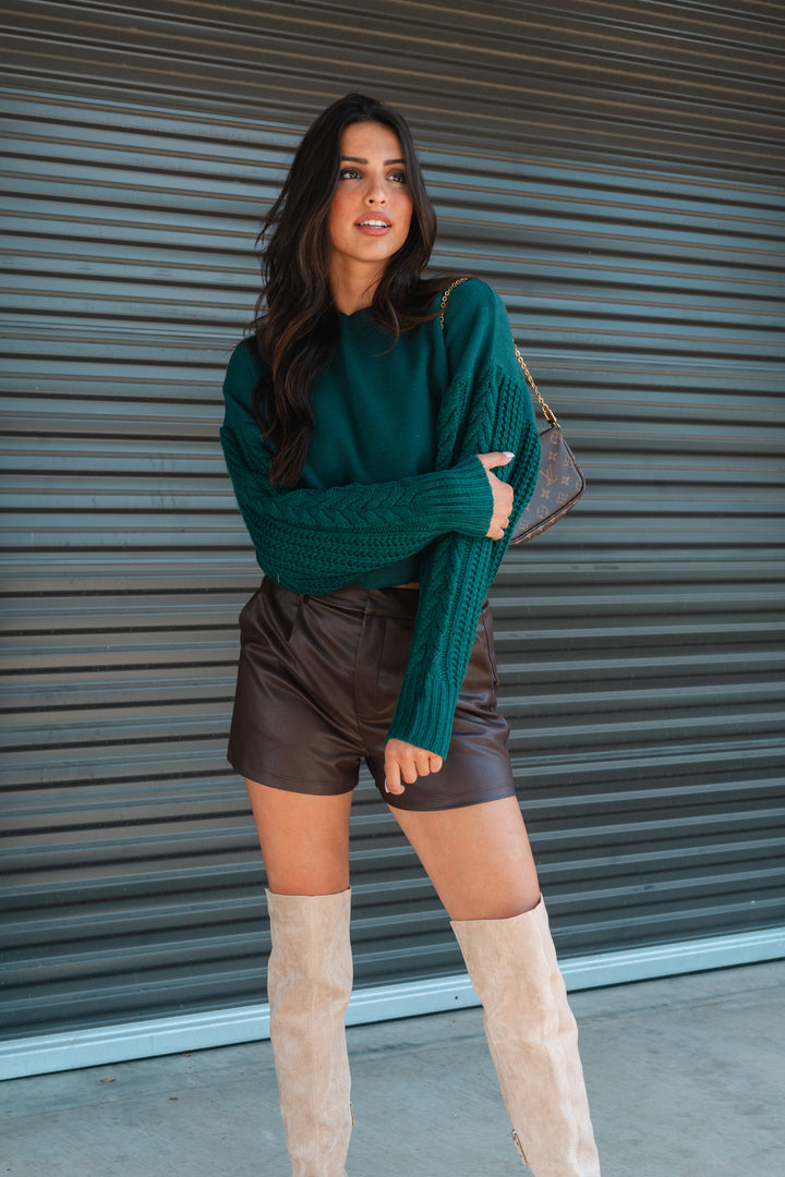 Autumn Allure Contrast Sweater (Hunter Green)