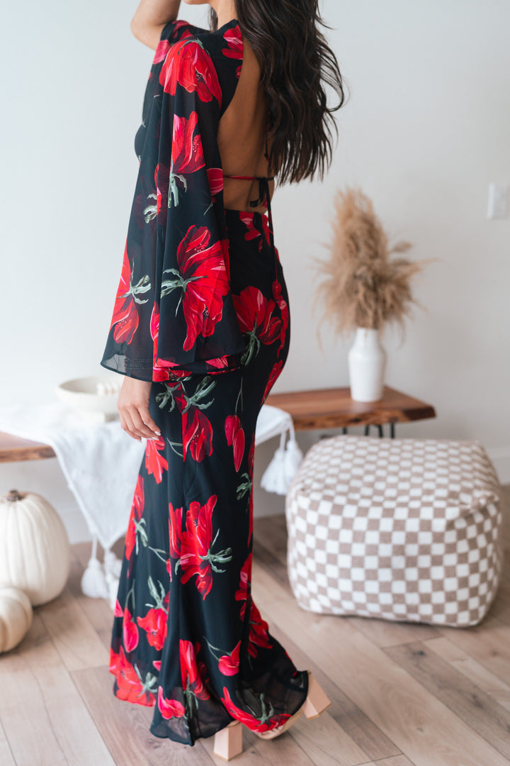 Floral Flutter Maxi Dress