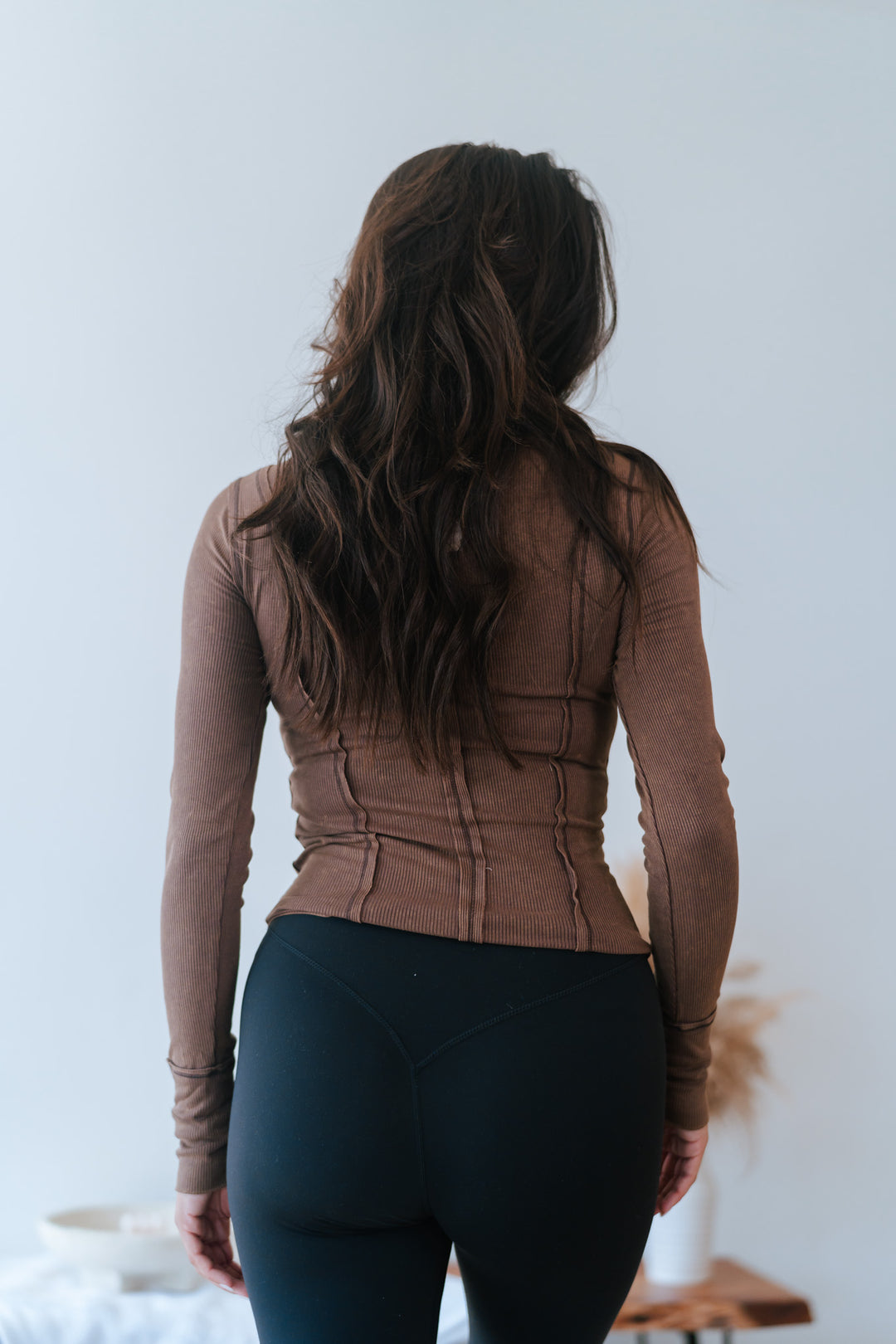 Colder Weather Ribbed Henley Top (Brown)