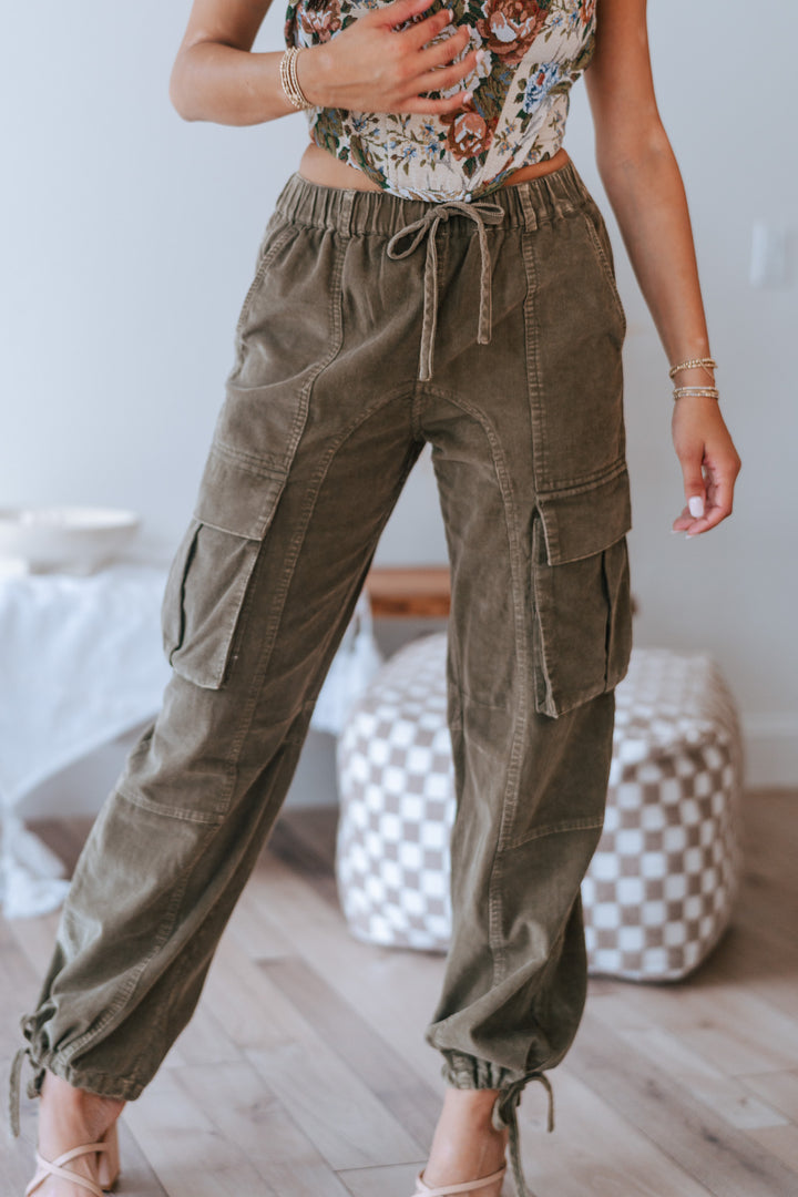 Olive Washed Corduroy Joggers