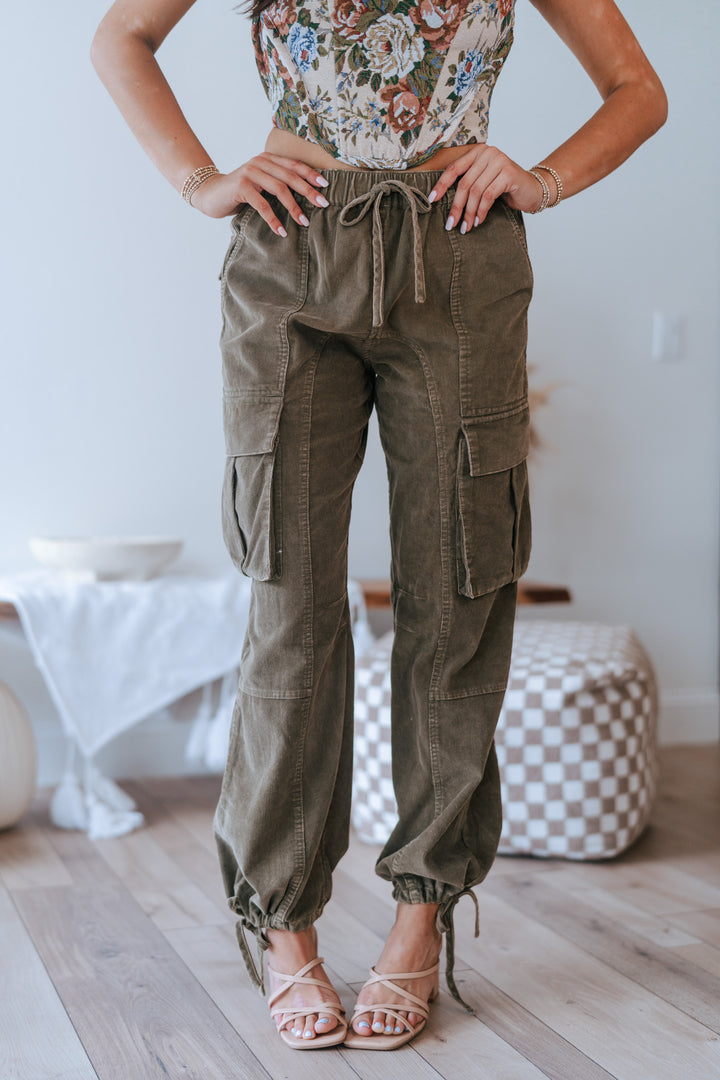 Olive Washed Corduroy Joggers