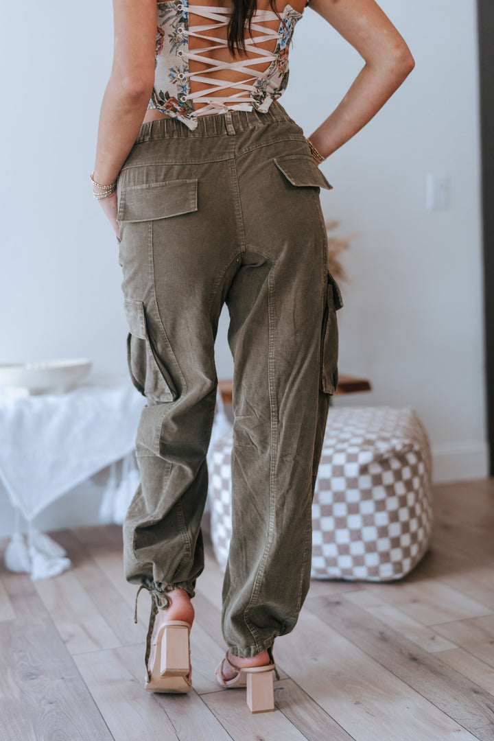 Olive Washed Corduroy Joggers