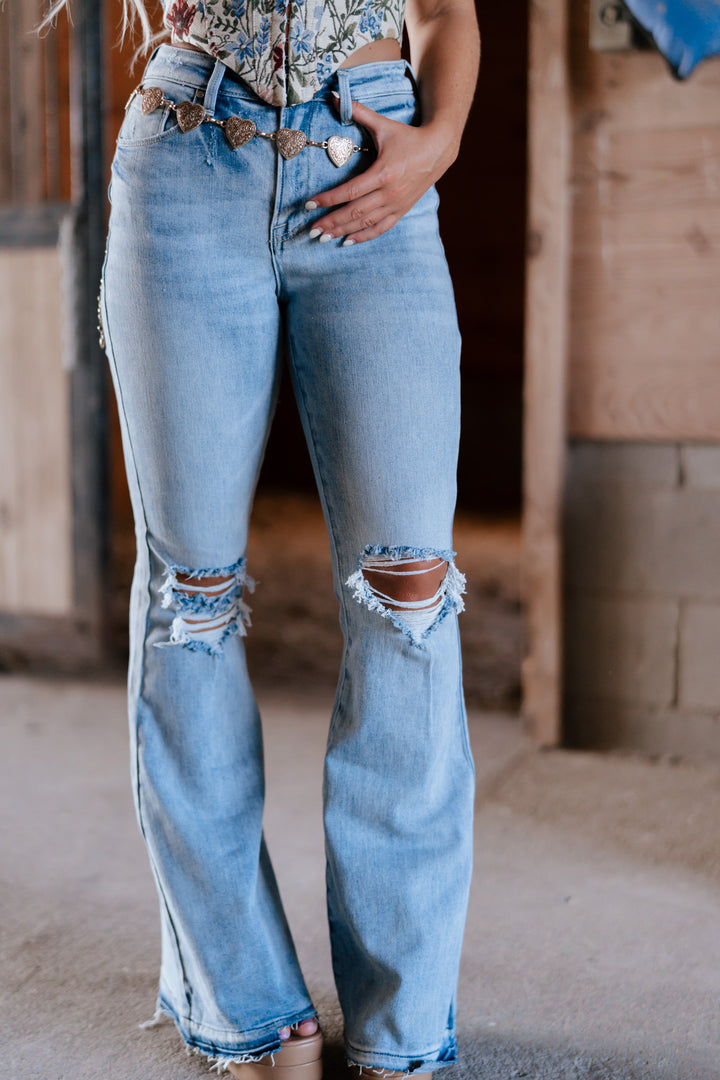 On The Road Distressed Flare Jeans