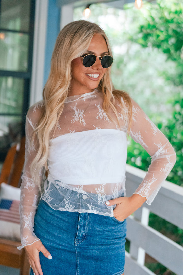 Floral Sheer Mesh Top (Ivory)