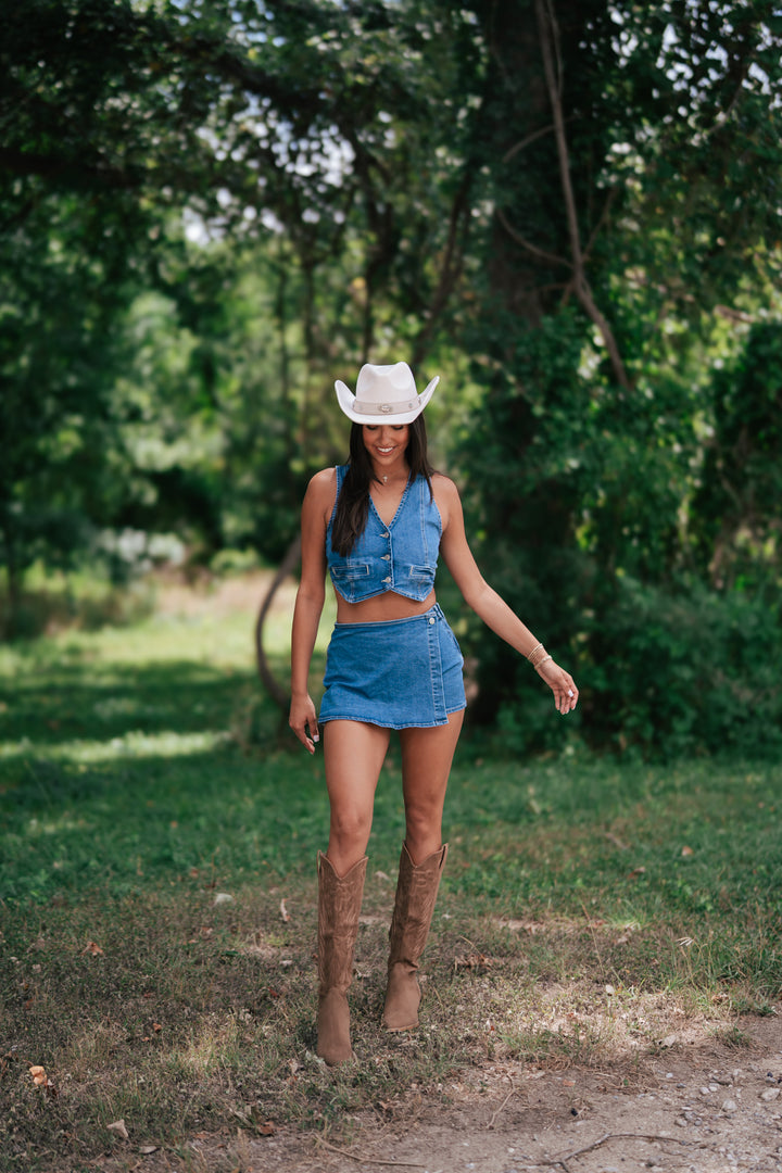 Taylor Denim Button Skort (Dark Blue)