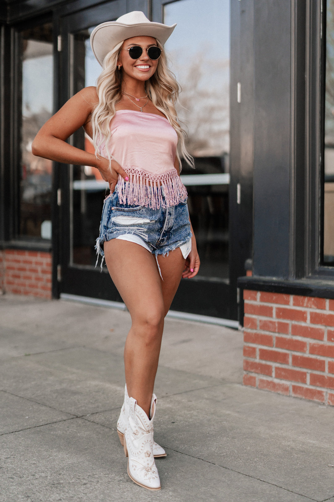 Elsa Fringe Tube Top (Rose) FINAL SALE