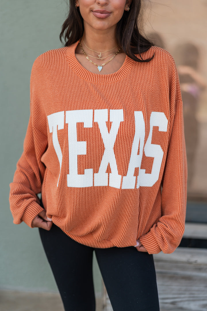 Ribbed Texas Crewneck (Rust)