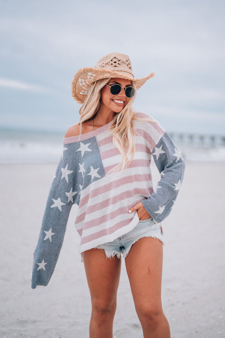 Liberty Relaxed Flag Sweater (Blush)