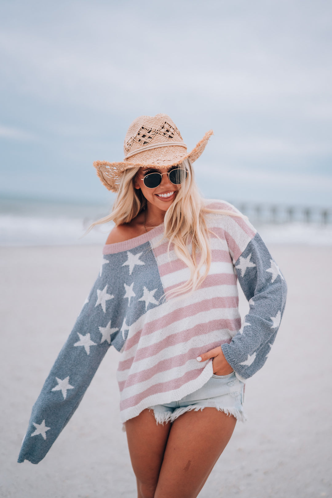 Liberty Relaxed Flag Sweater (Blush)