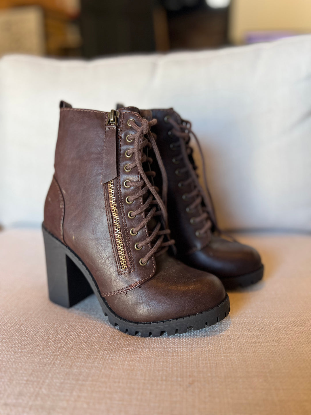 Brown Lace Up Booties - Size 5.5