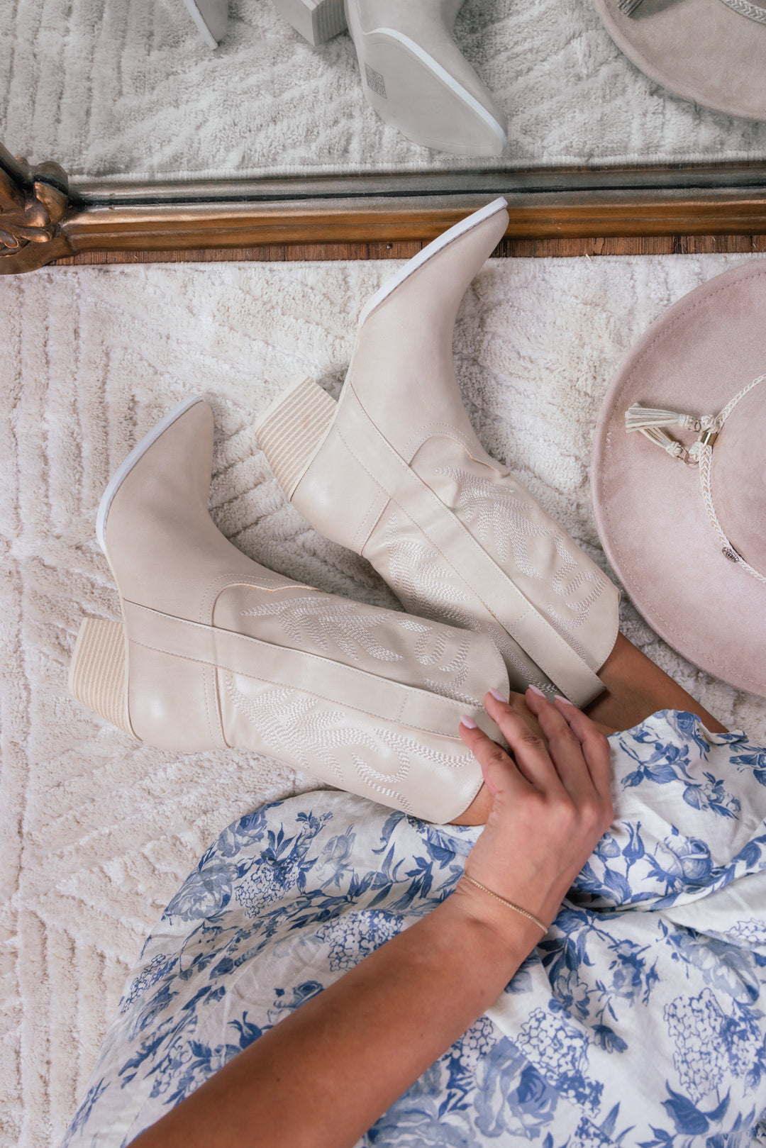 Out West Cowboy Booties (Beige)