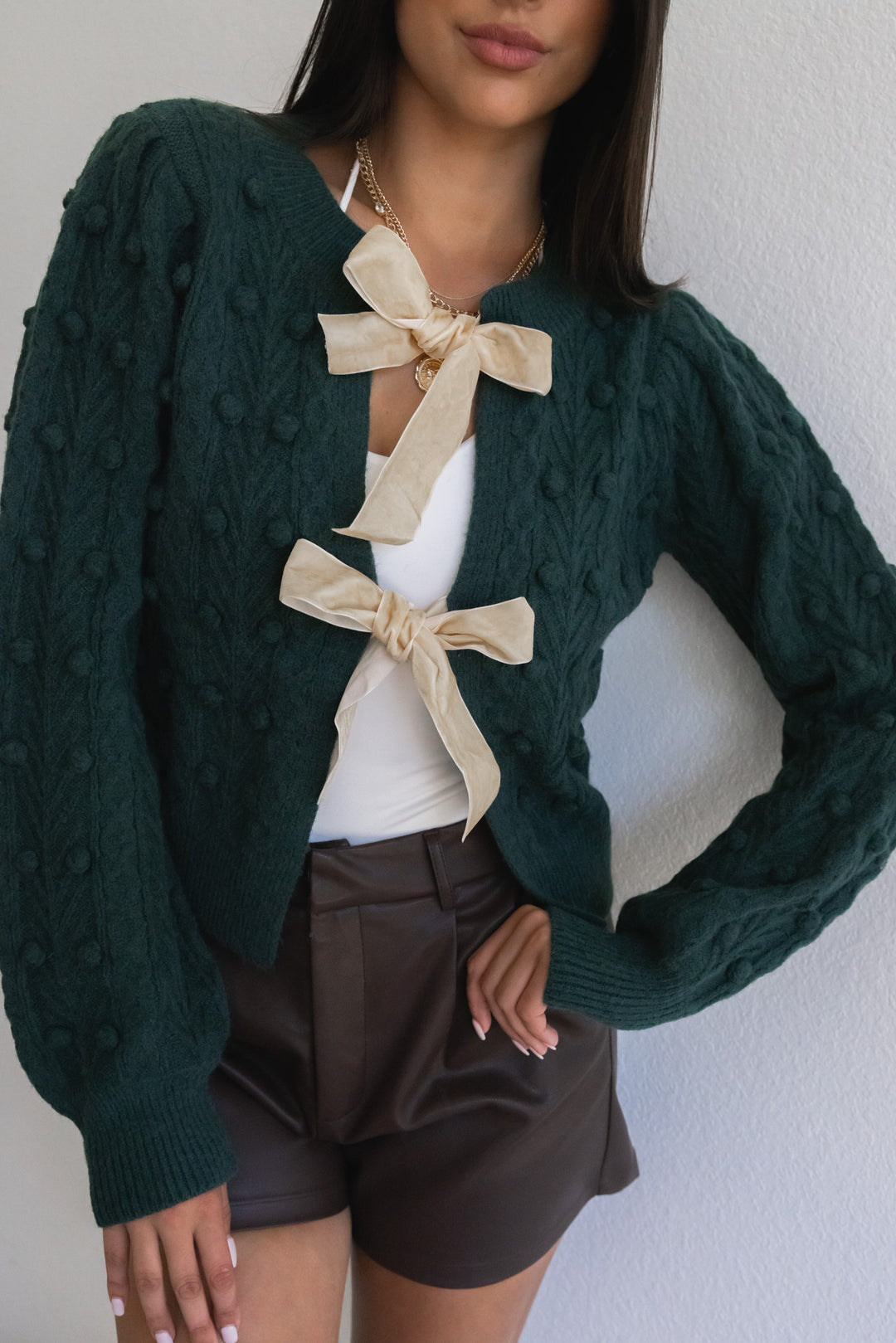 Put A Bow On It Cardigan (Hunter Green)