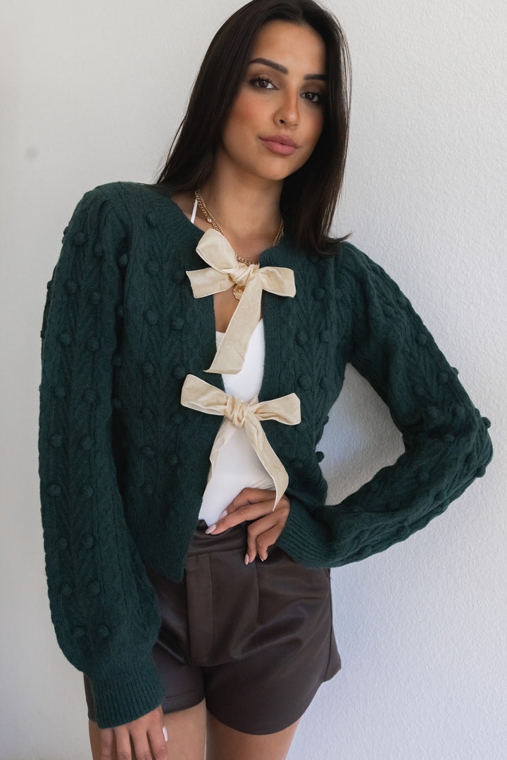 Put A Bow On It Cardigan (Hunter Green)