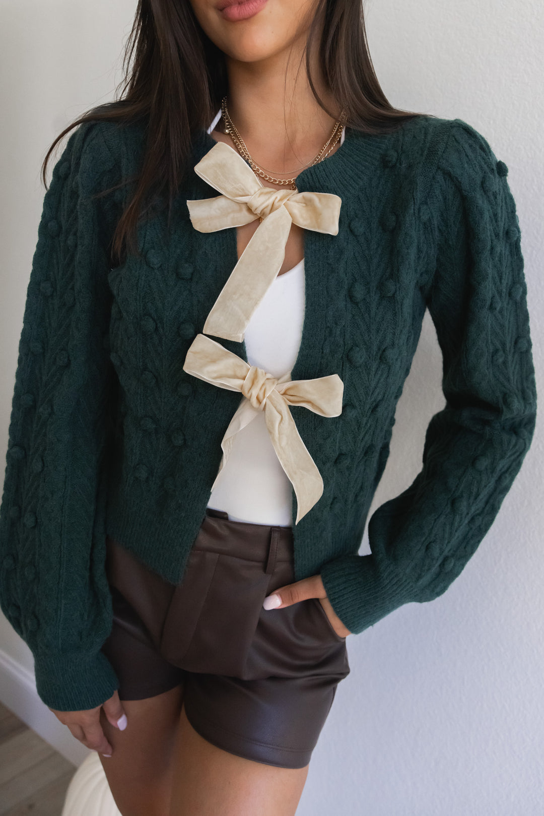 Put A Bow On It Cardigan (Hunter Green)