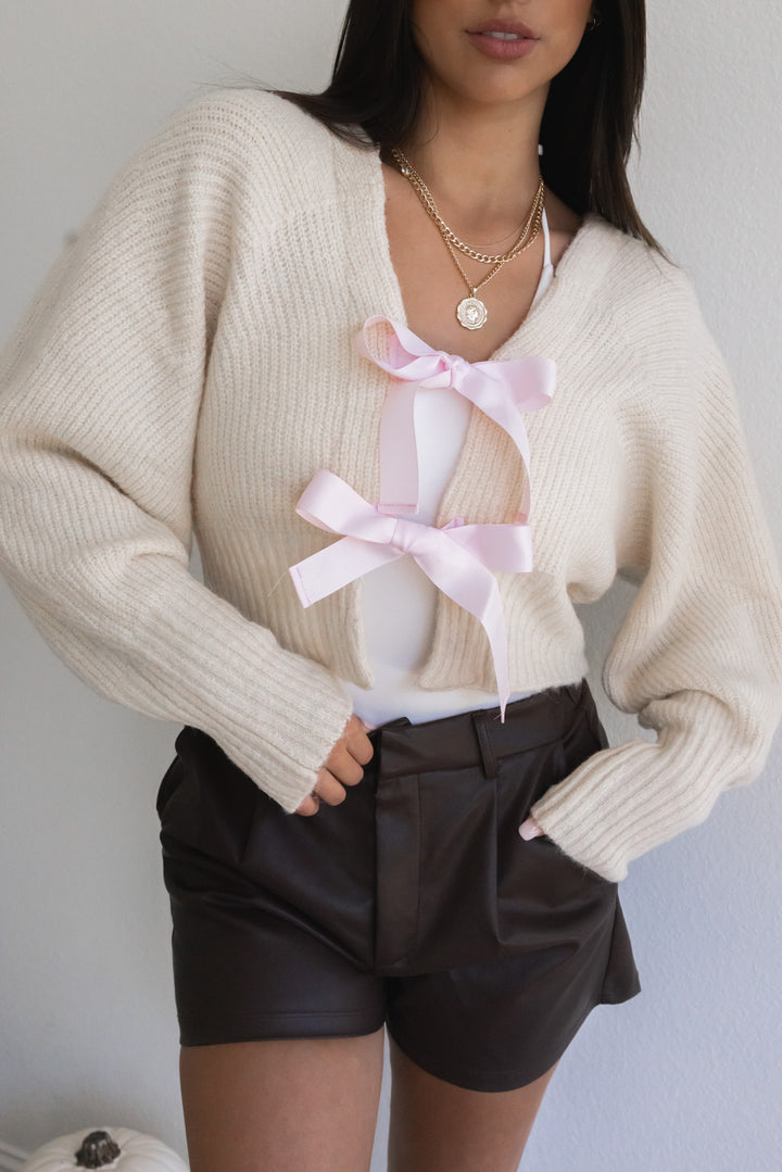 Modern Romance Bow Cardigan (Cream/Pink)