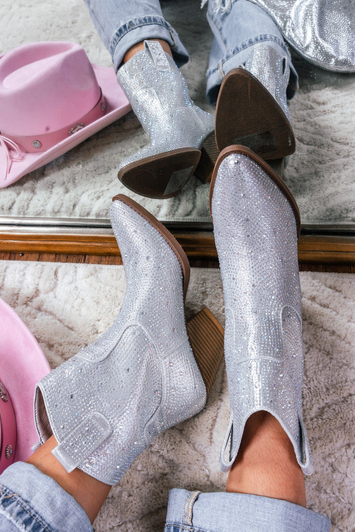 Howdy Rhinestone Booties (Silver)