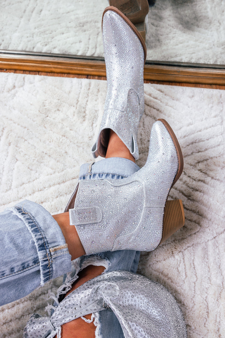 Howdy Rhinestone Booties (Silver)