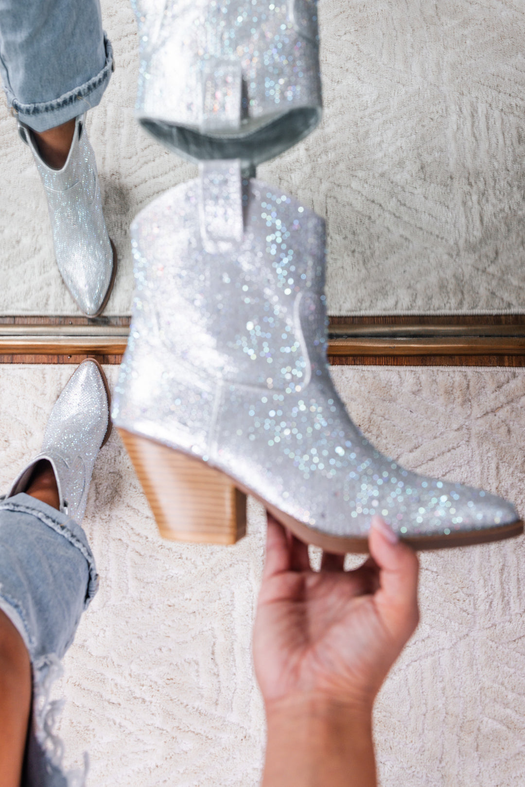 Howdy Rhinestone Booties (Silver)