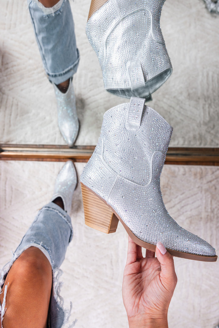 Howdy Rhinestone Booties (Silver)