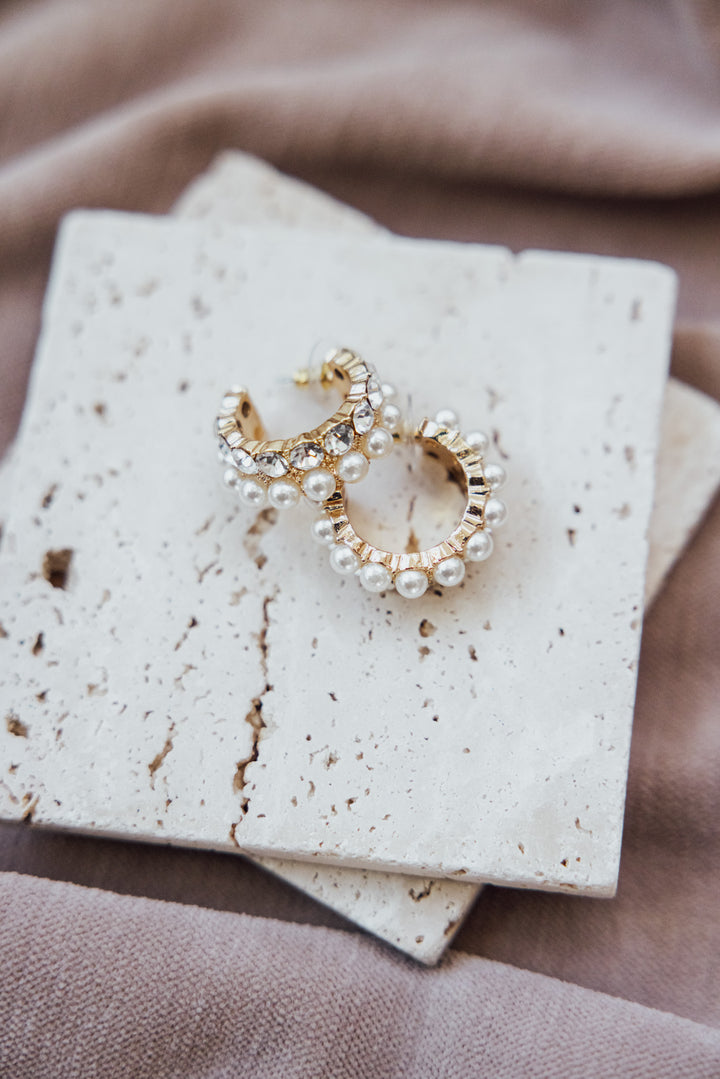 Rhinestone Pearl Hoop Earrings