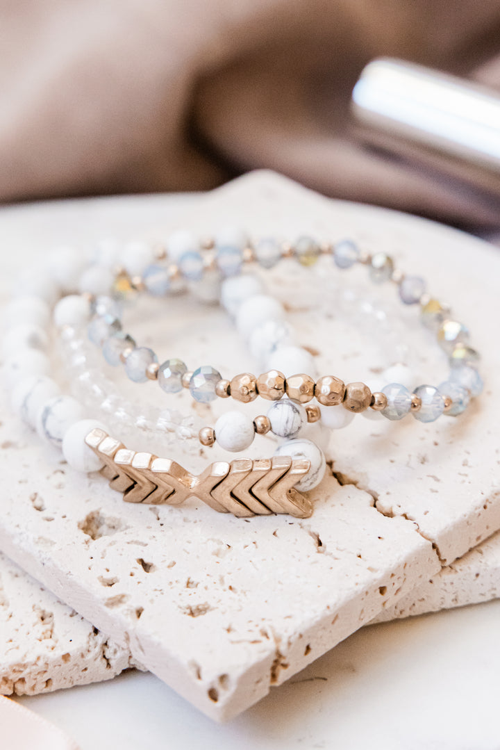 Chevron Stone Bracelet Set (White)