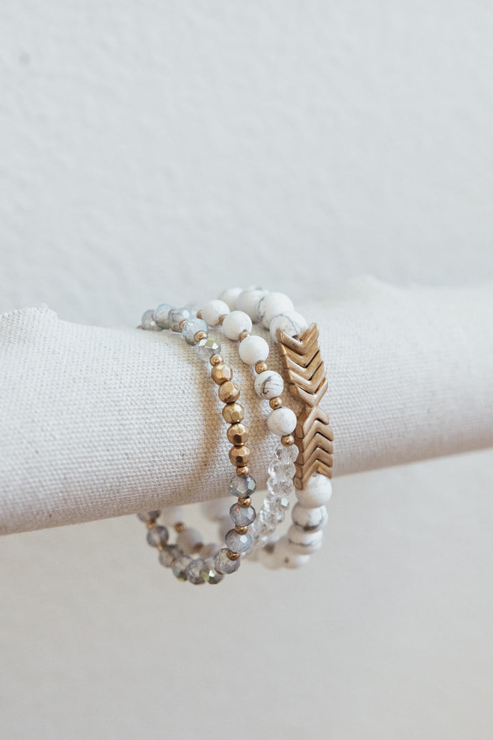 Chevron Stone Bracelet Set (White)