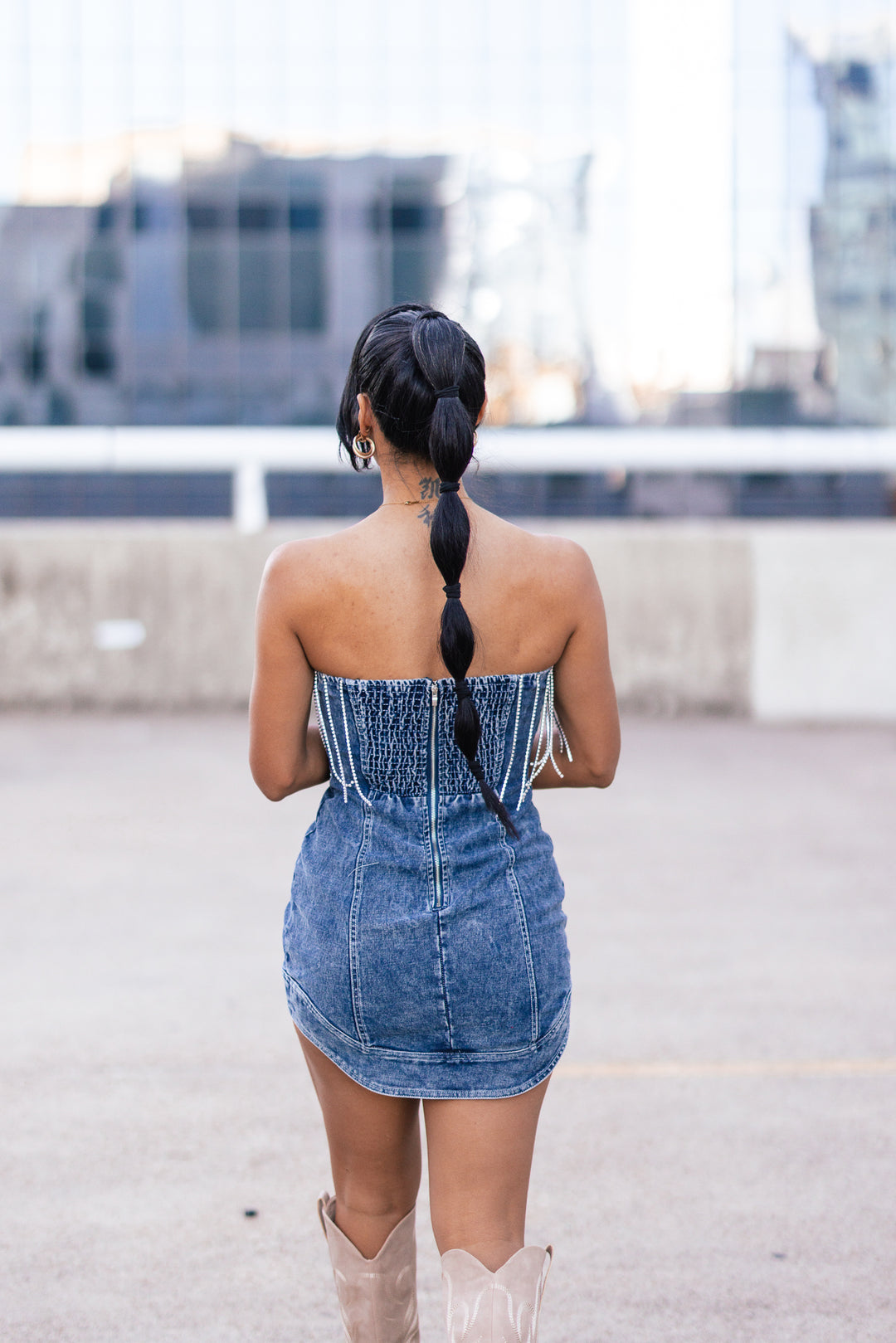 Luxe Denim Rhinestone Dress