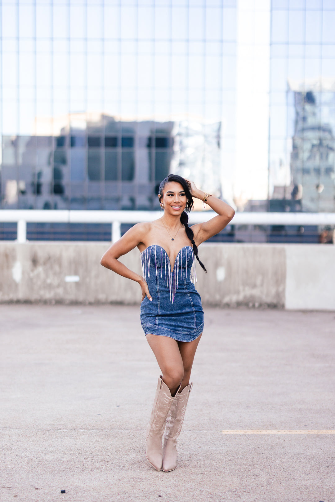 Luxe Denim Rhinestone Dress