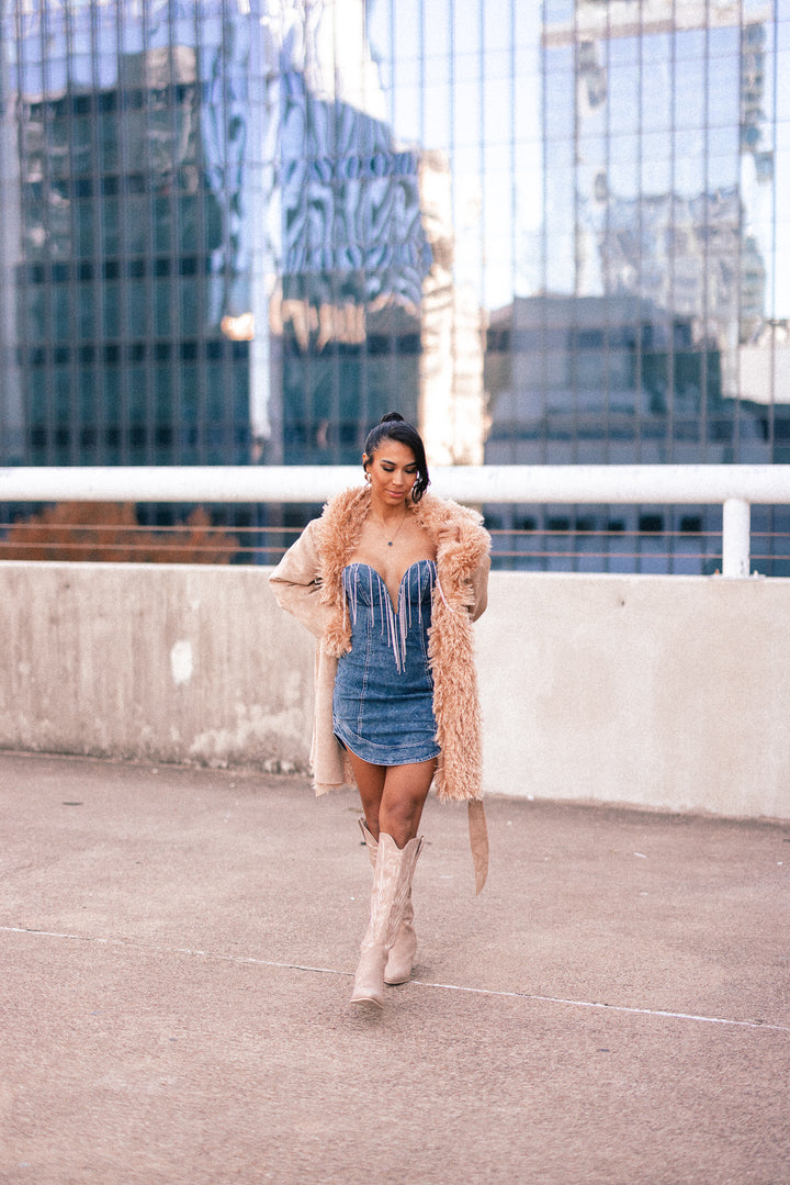 Luxe Denim Rhinestone Dress