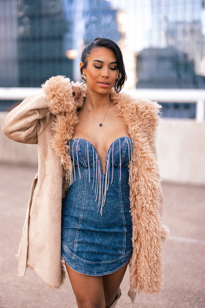 Luxe Denim Rhinestone Dress