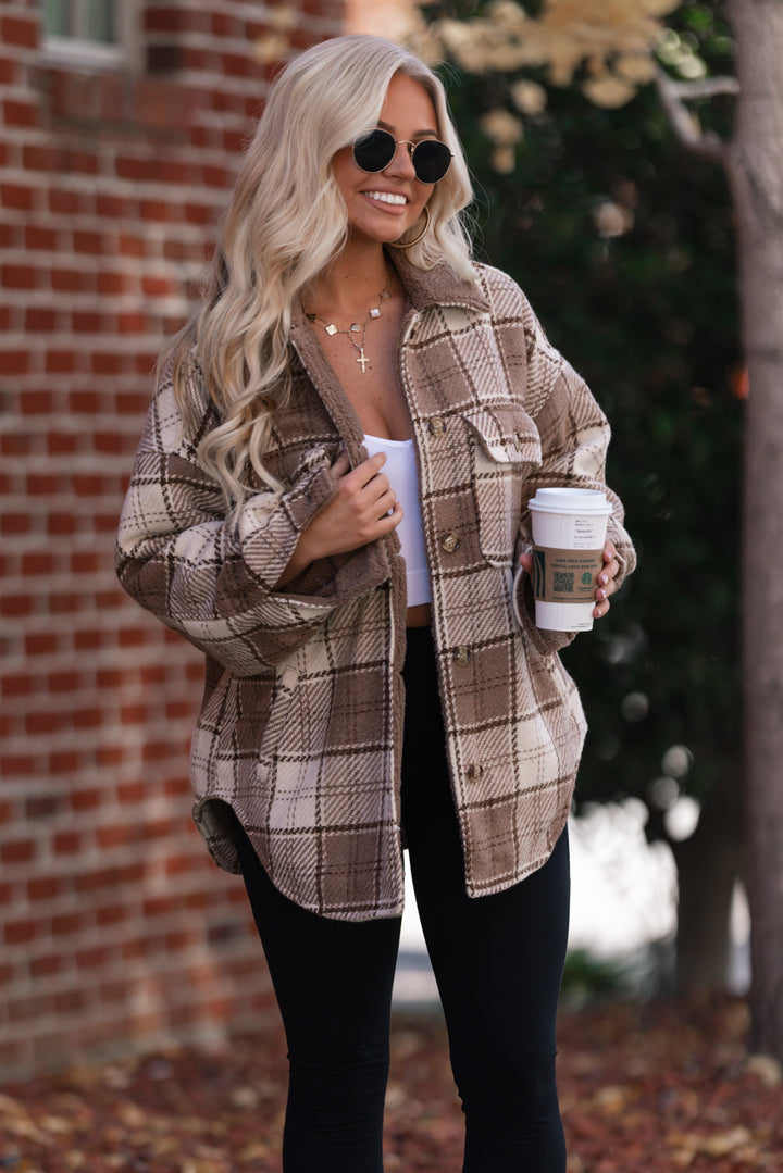 Breaking Plaid Shacket (Mocha) FINAL SALE