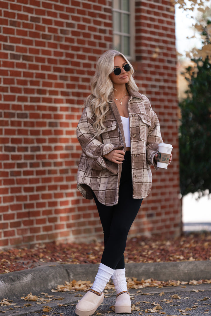 Breaking Plaid Shacket (Mocha) FINAL SALE