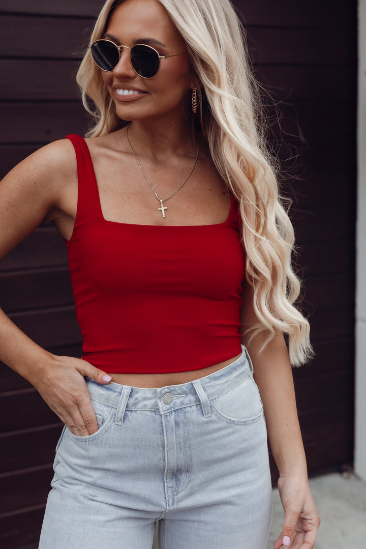 Double Layer Square Neck Crop Top (Burgundy)