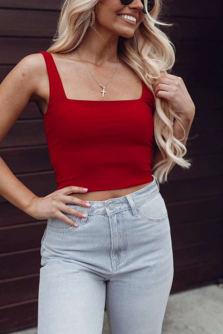 Double Layer Square Neck Crop Top (Burgundy)